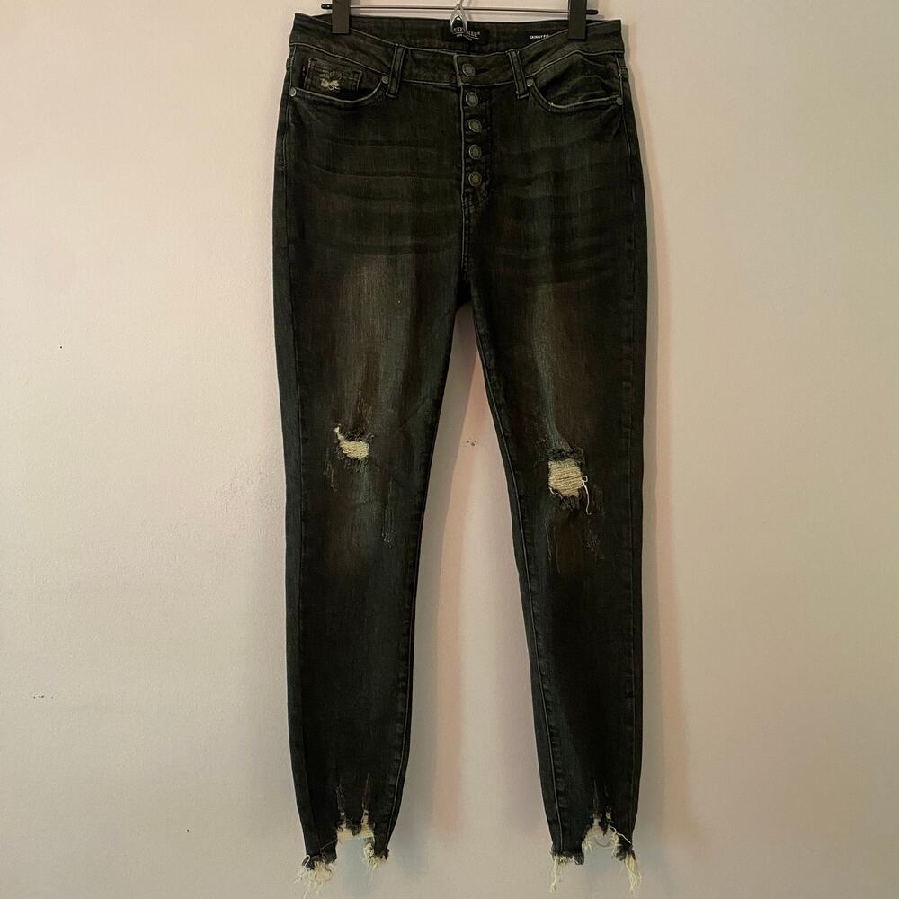 Judy Blue Skinny Fit Button Fly Black Jeans Distressed Women's size 11 / 30